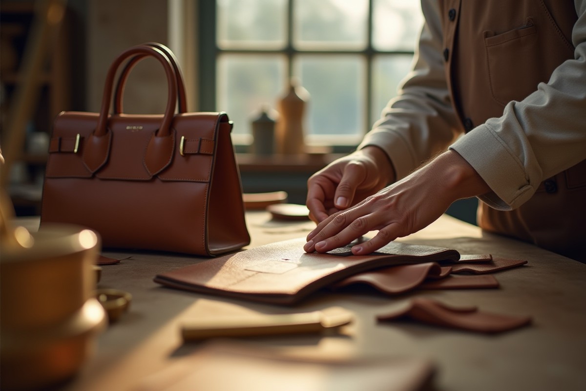 Мастер вручную шьет люксовую сумку Hermès